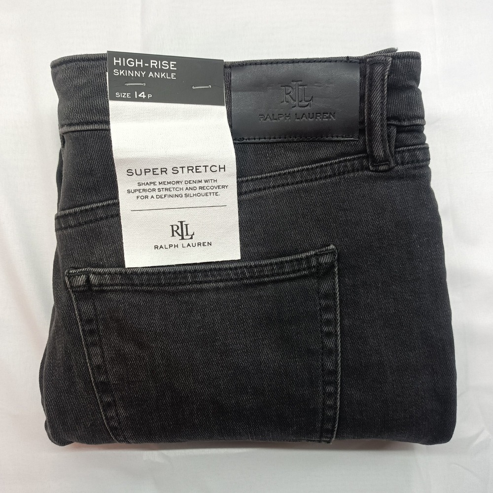Lauren Ralph Lauren High-Rise Skinny Ankle Jeans 14P Empire Black Super Stretch